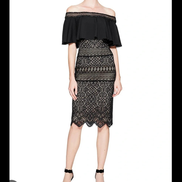 NWT TADASHI SHOJI ALEXIA OFF THE SHOULDER LACE DRESS - Picture 1 of 6